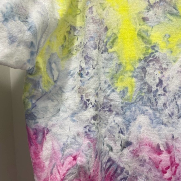 NWOT Hand Dyed Pink Grey Neon Yellow Tie Dye Sweater - Size XL - Picture 6 of 15